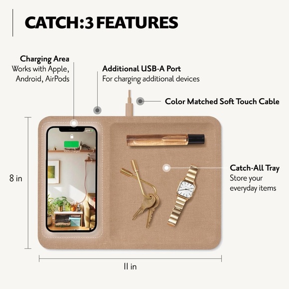 Courant Catch 3 Belgium Linen Wireless Charging Station - Picture 2 of 11